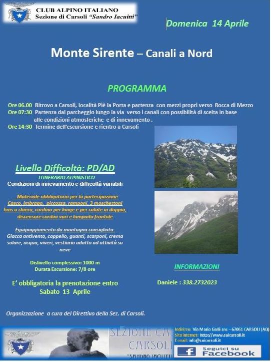 Monte Sirente Canali a Nord del 14/04/2019