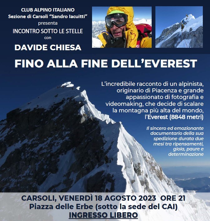 Incontro con Davide Chiesa - Fino alla fine dell'Everest - Venerd 18 Agosto 2023