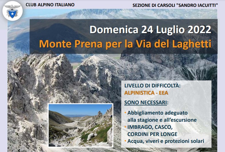 Monte Prena per la Via del Laghetti - Domenica 24 Luglio 2022